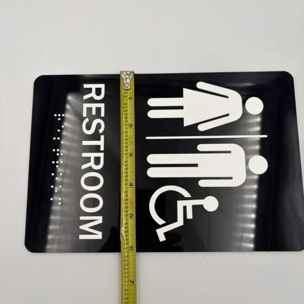 Restroom Sign Braille Accessible Black White 9x6 Adhesive